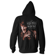 Black hoodie with 'The Nightmare on Elm Street' collection graphic on the back