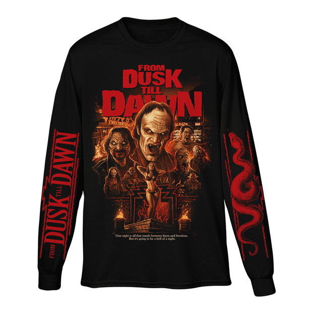 Black long-sleeve shirt with 'From Dusk Till Dawn' graphic design on a ...