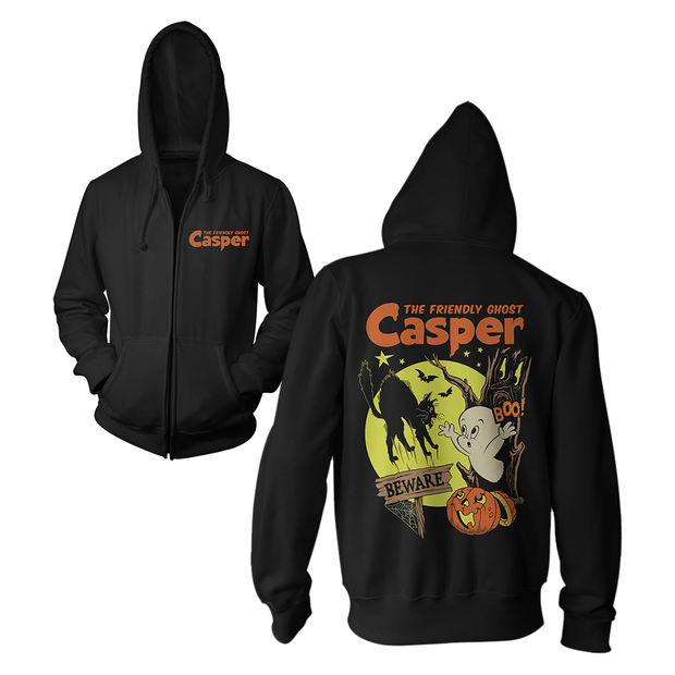 Black hoodie with Casper the Friendly Ghost Halloween themed design