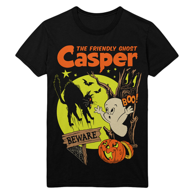 Black t-shirt with Casper the Friendly Ghost Halloween themed graphic design