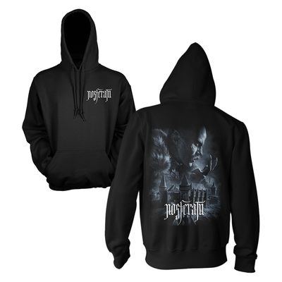 Black hoodie with 'Nosferatu' branding on front and back, featuring a graphic design.
