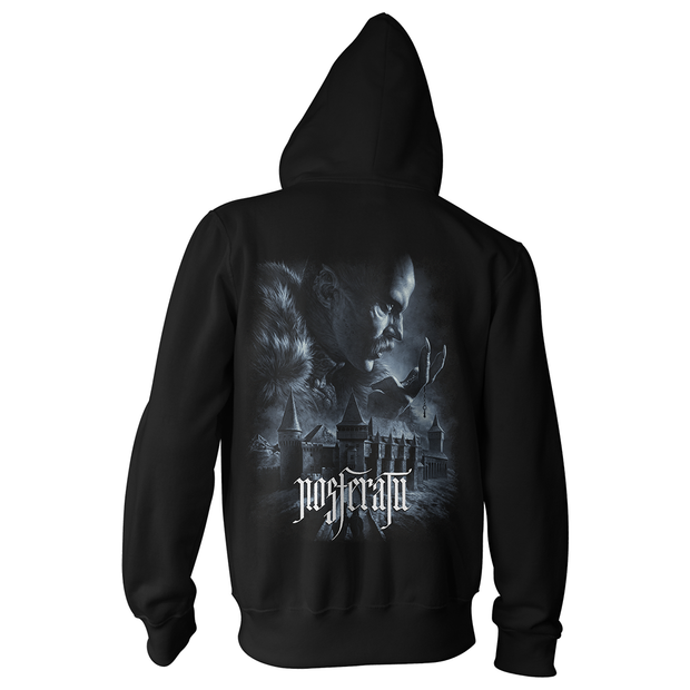 Black hoodie with 'Nosferatu' branding on front and back, featuring a graphic design.