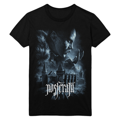 Black t-shirt with a graphic design of Nosferatu