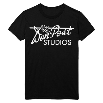 Black t-shirt with 'Don Post Studios' logo