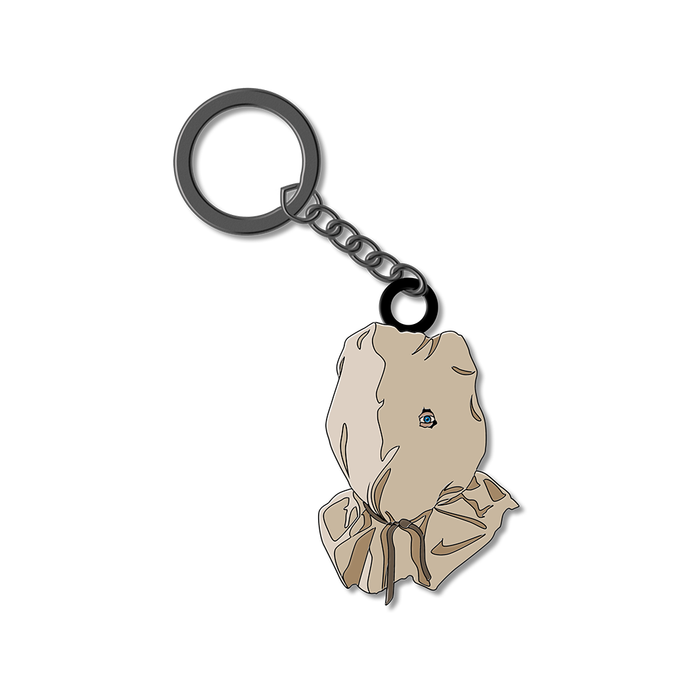 Keychain with a Jason Voorhees from Friday the 13th Part 2 design on a white background