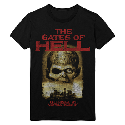 Black t-shirt with 'The Gates of Hell' graphic design featuring a skull and text.
