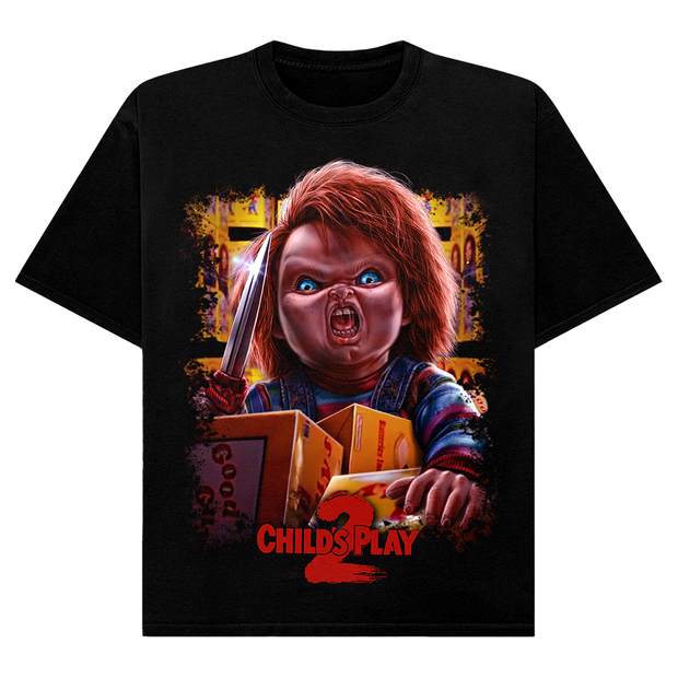 Gutter Garbs Child's Play 2 Chucky Horror Movie Black T-Shirt
