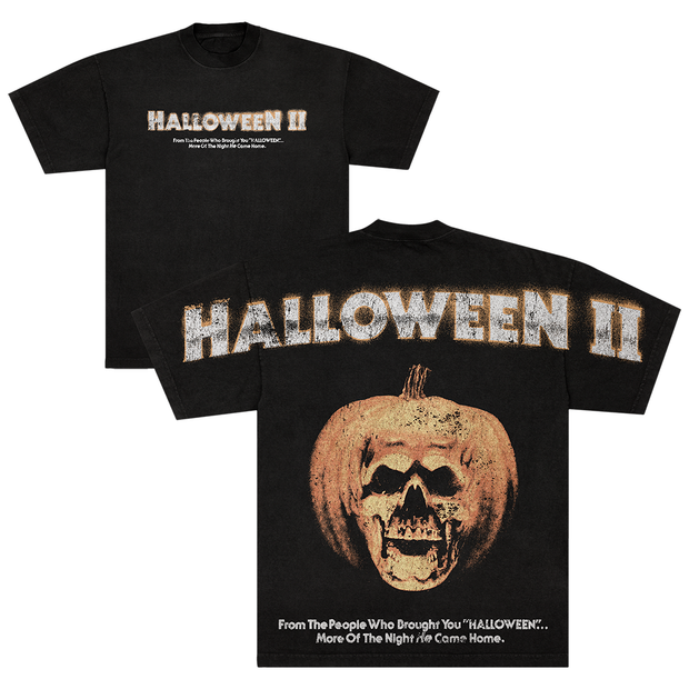 Black t-shirt with 'Halloween II' text and pumpkin design