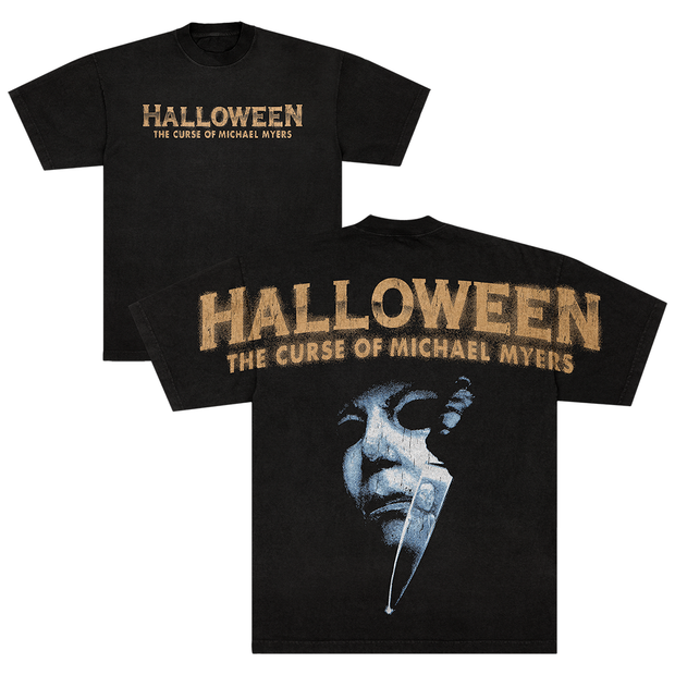 Black t-shirt with 'Halloween: The Curse of Michael Myers' text and graphic