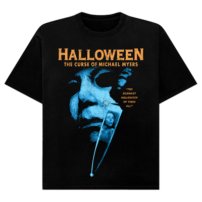 Black t-shirt with 'Halloween: The Curse of Michael Myers' graphic design 