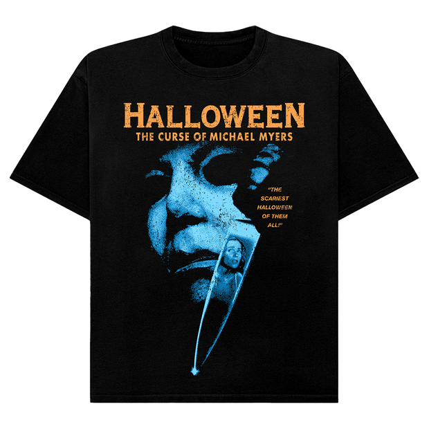 Black t-shirt with 'Halloween: The Curse of Michael Myers' graphic design 