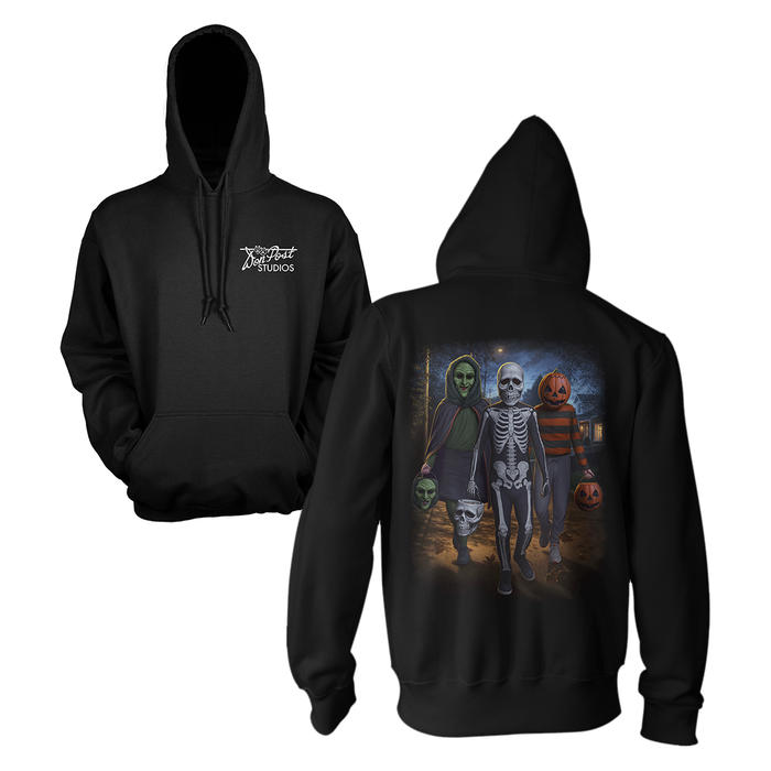 Black pullover hoodie shown from the front and back on a white background. The front features a small white 'Kryptek Woods' logo on the left chest.