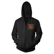 Black hoodie with Halloween-themed design on the front
