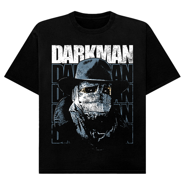 Black t-shirt with 'Darkman' graphic design on a white background