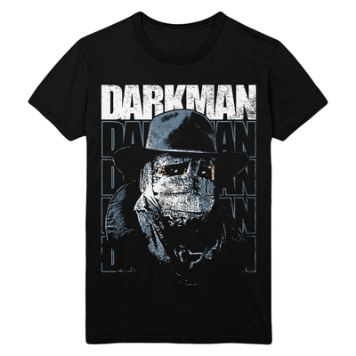 Black t-shirt with 'Darkman' graphic design on a white background