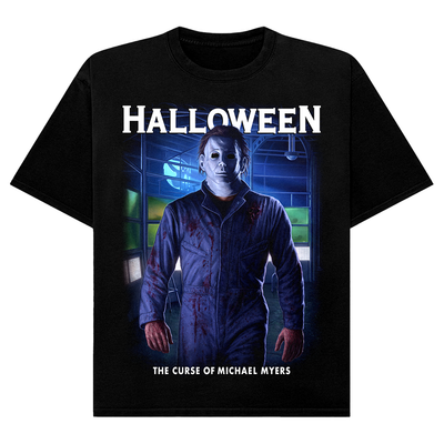 Black t-shirt with 'Halloween' graphic featuring Michael Myers