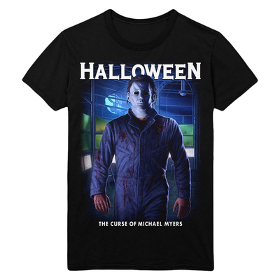 Black t-shirt with 'Halloween' graphic featuring Michael Myers