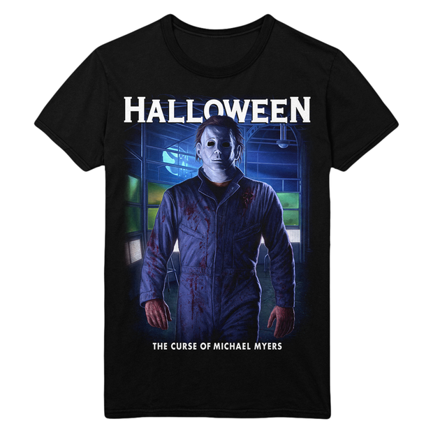Black t-shirt with 'Halloween' graphic featuring Michael Myers
