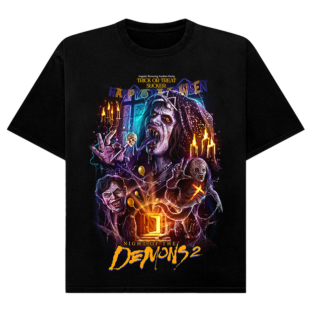 Black t-shirt with 'Night of the Demons 2' graphic design