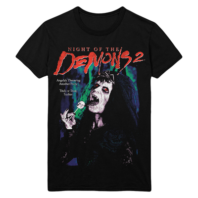 Black t-shirt with 'Night of the Demons 2' graphic design.