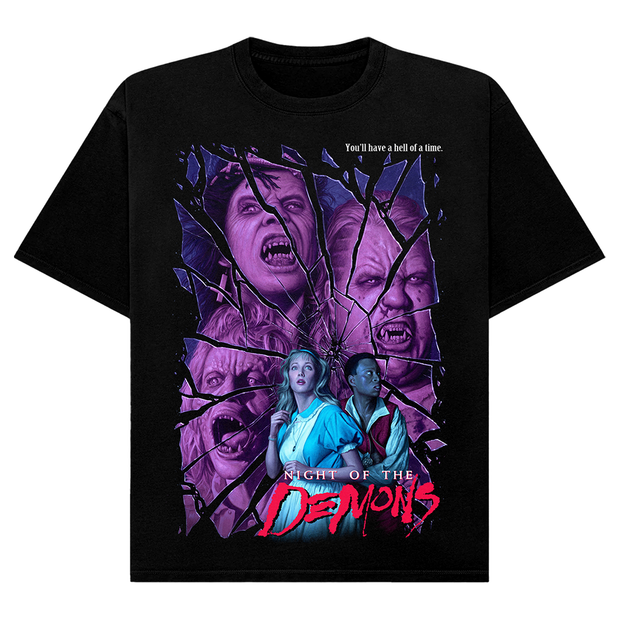 Black t-shirt with 'Night of the Demons' graphic design.