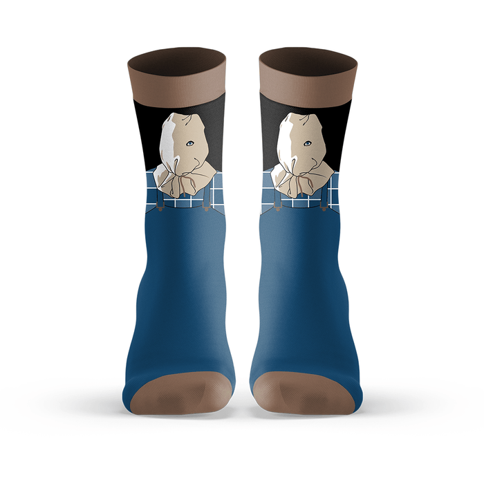A pair of socks with graphic of Jason Voorhees from Friday the 13th Part 2