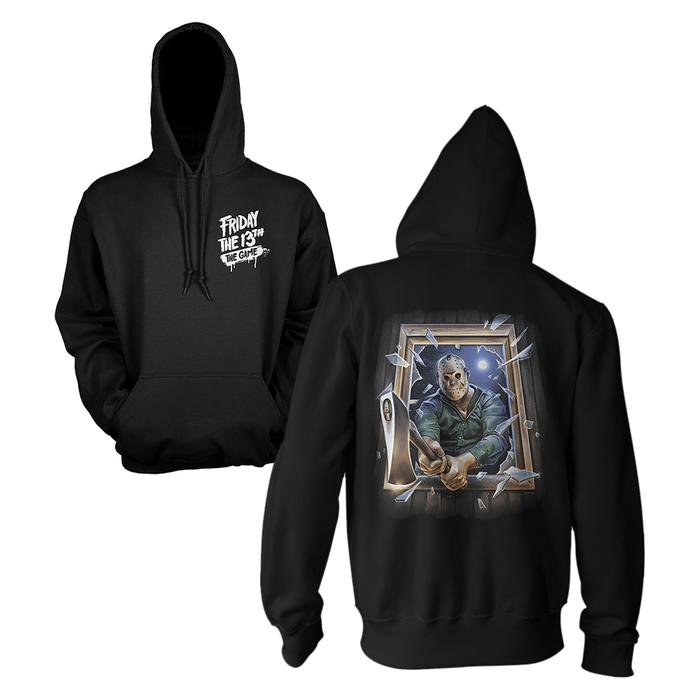 Black hoodie with 'Friday the 13th' logo on front and back design