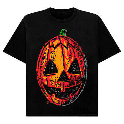 Black t-shirt with Halloween-themed design featuring Don Post Studios Halloween Trio Masks from Halloween III: Season of the Witch