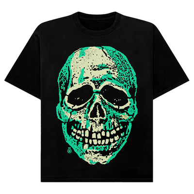 Black t-shirt with Halloween-themed design featuring Don Post Studios Halloween Trio Masks from Halloween III: Season of the Witch
