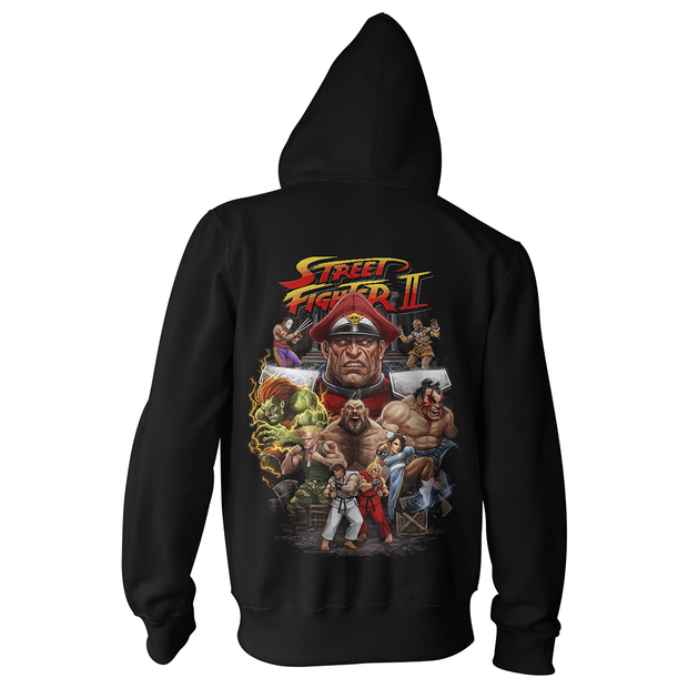 Black hoodie with Street Fighter II graphic on the back