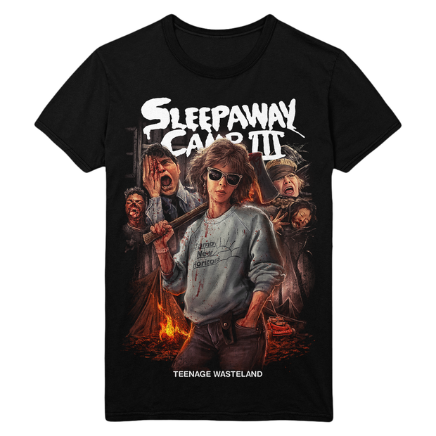 Black t-shirt with 'Sleepaway Camp III' graphic design featuring Angela Baker holding an axe.