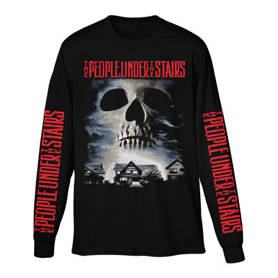 Black long-sleeve shirt with a skull design and 'The People Under the Stairs' text