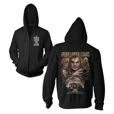 Black hoodie with 'People Under the Stairs' graphic design 
