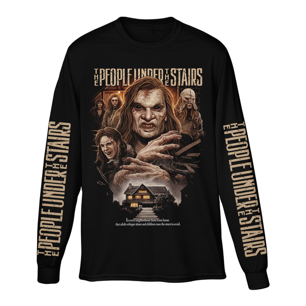 Black long-sleeve shirt with 'The People Under the Stairs' graphic design