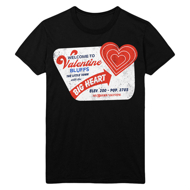 My Bloody Valentine: Valentine Bluffs Sign T-Shirt – Gutter Garbs My Bloody Valentine: Valentine Bluffs Sign T-Shirt – Gutter Garbs